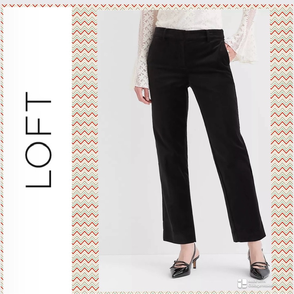 LOFT Women's Elegant Velvet  Black Straight  Skinny Pants